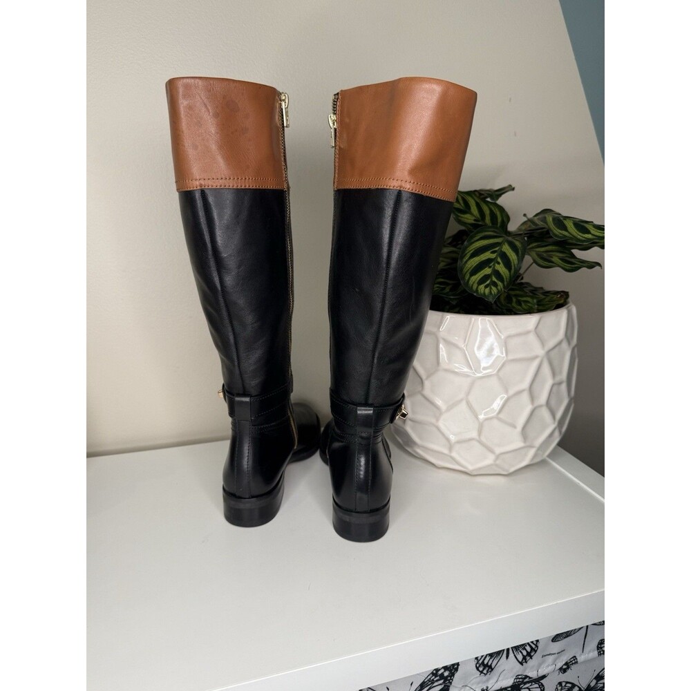 Eva Extended Calf Riding Boots 6.5B Black Cognac Leather Knee High Q7660 - Picture 4 of 11